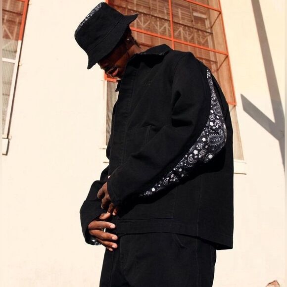 NWT HSTRY By NAS Men’s Black & Paisley Duck Canvas Denim Jacket - Size M - Picture 2 of 11